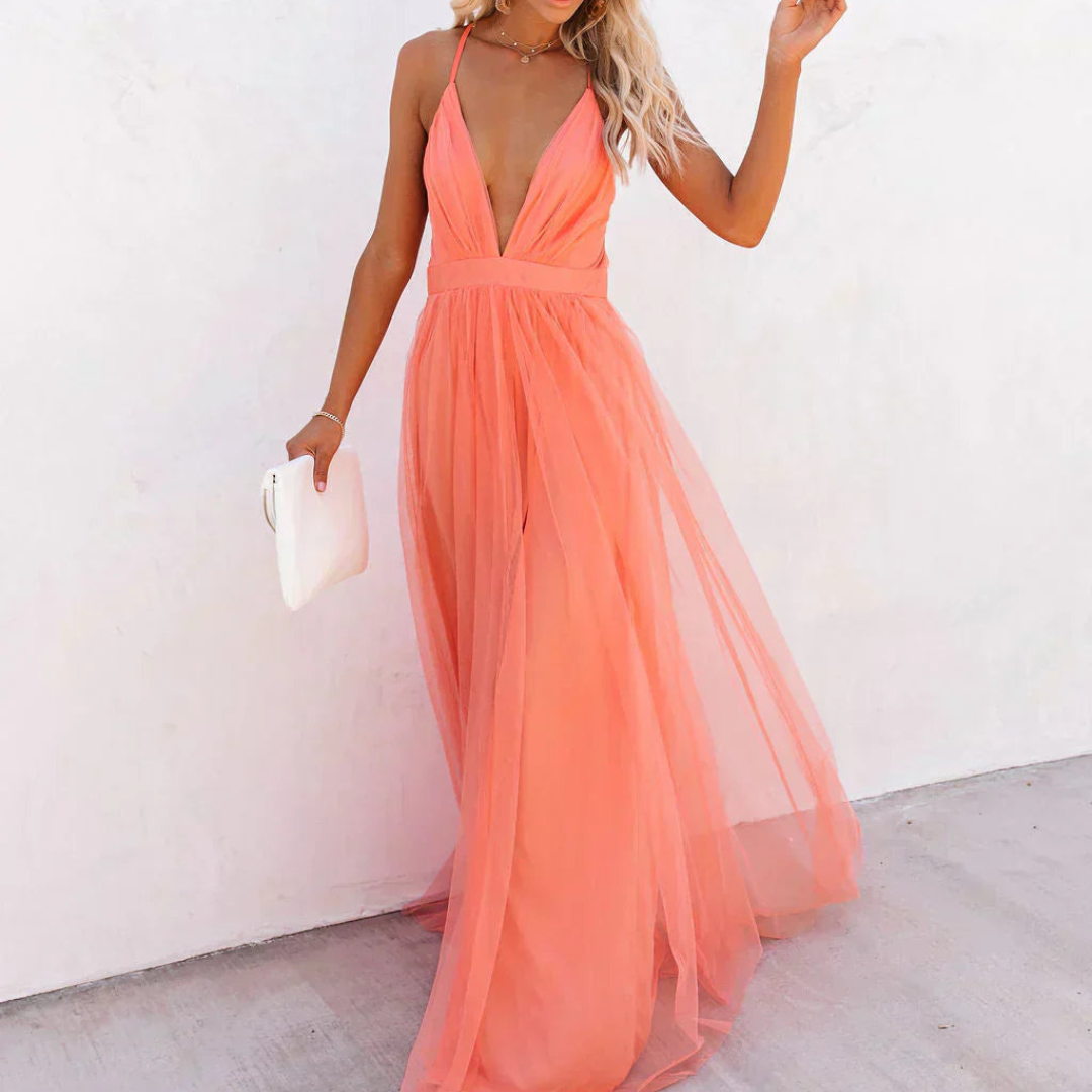 Krystyna | Koralowa Sukienka Maxi