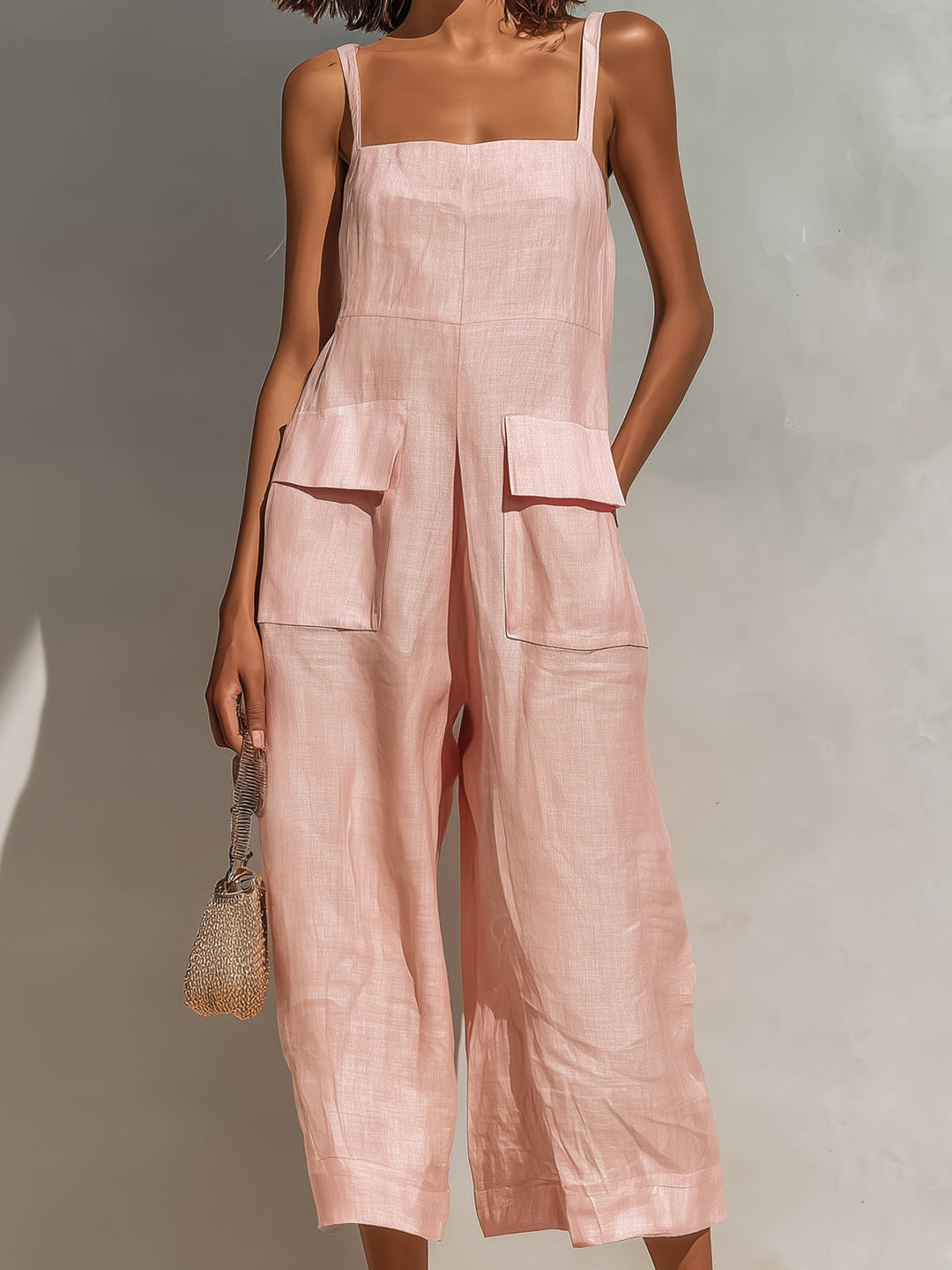 Liora | Elegancki Płynny Różowy Kombinezon