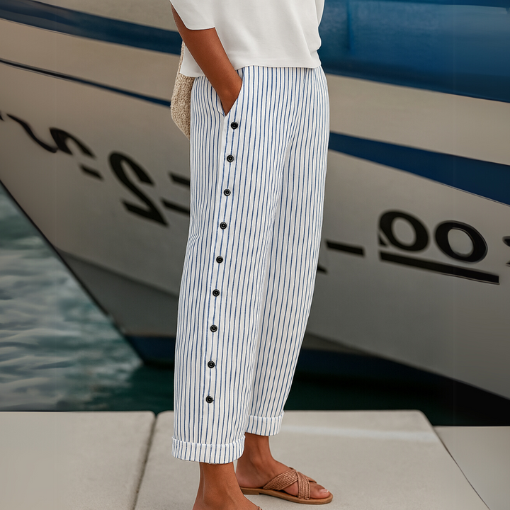 Katarzyna | Eleganckie Spodnie w Paski z Guzikami