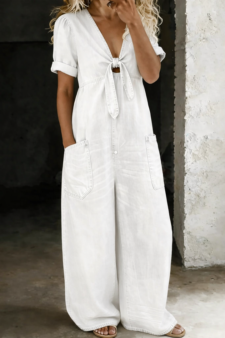 Maja | Jeansowy Kombinezon z Dekoltem V