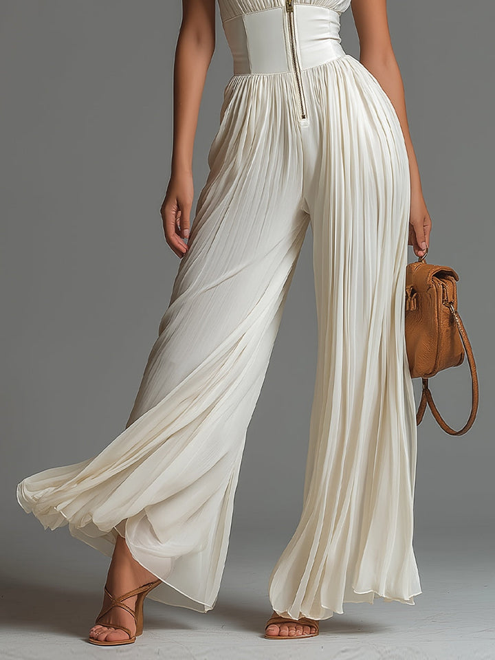 Zsófia Jumpsuit | Biały plisowany szyfon